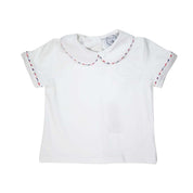 Navy/Red Windowpane Trim Peter Pan White Knit Shirt
