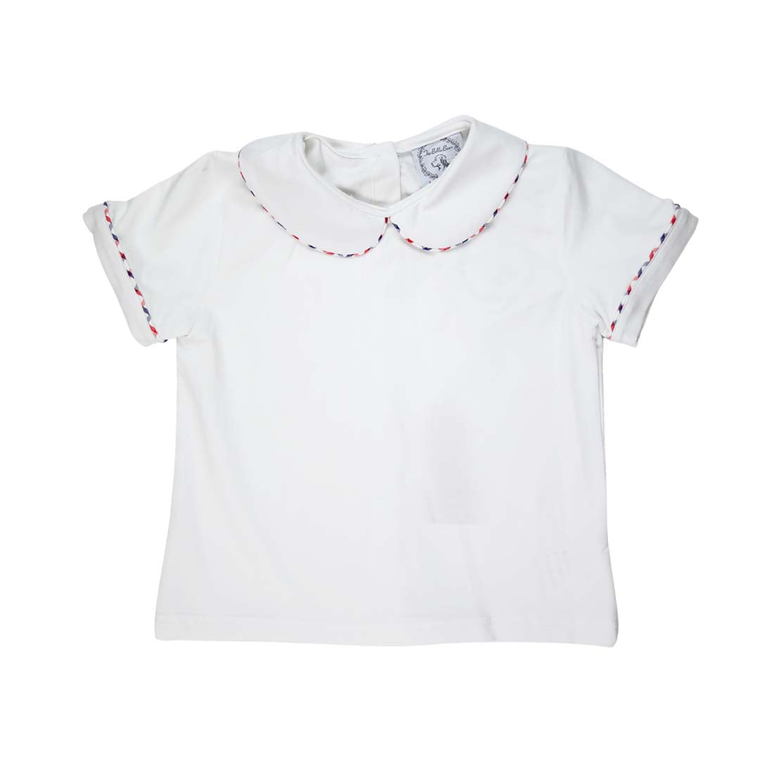 Navy/Red Windowpane Trim Peter Pan White Knit Shirt