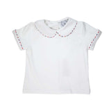 Navy/Red Windowpane Trim Peter Pan White Knit Shirt