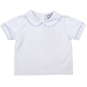 Peter Pan White Knit Boys Shirt with Light Blue Gingham Trim