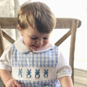 Blue Gingham Smocked Easter Bunny Shortall