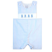 Blue Gingham Smocked Easter Bunny Shortall
