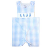 Blue Gingham Smocked Easter Bunny Shortall