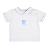 Peter Pan White Knit Boys Shirt with Light Blue Seersucker Trim