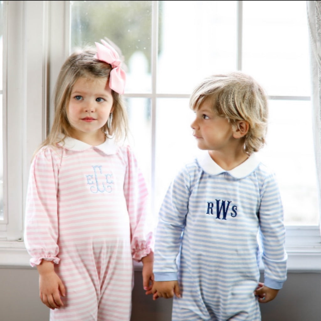 Drew Blue Stripe Baby Romper