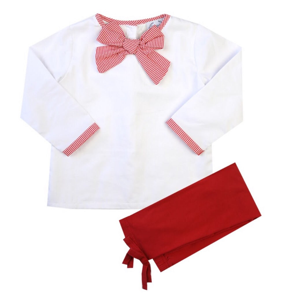 Girls Red Gingham Bow Top
