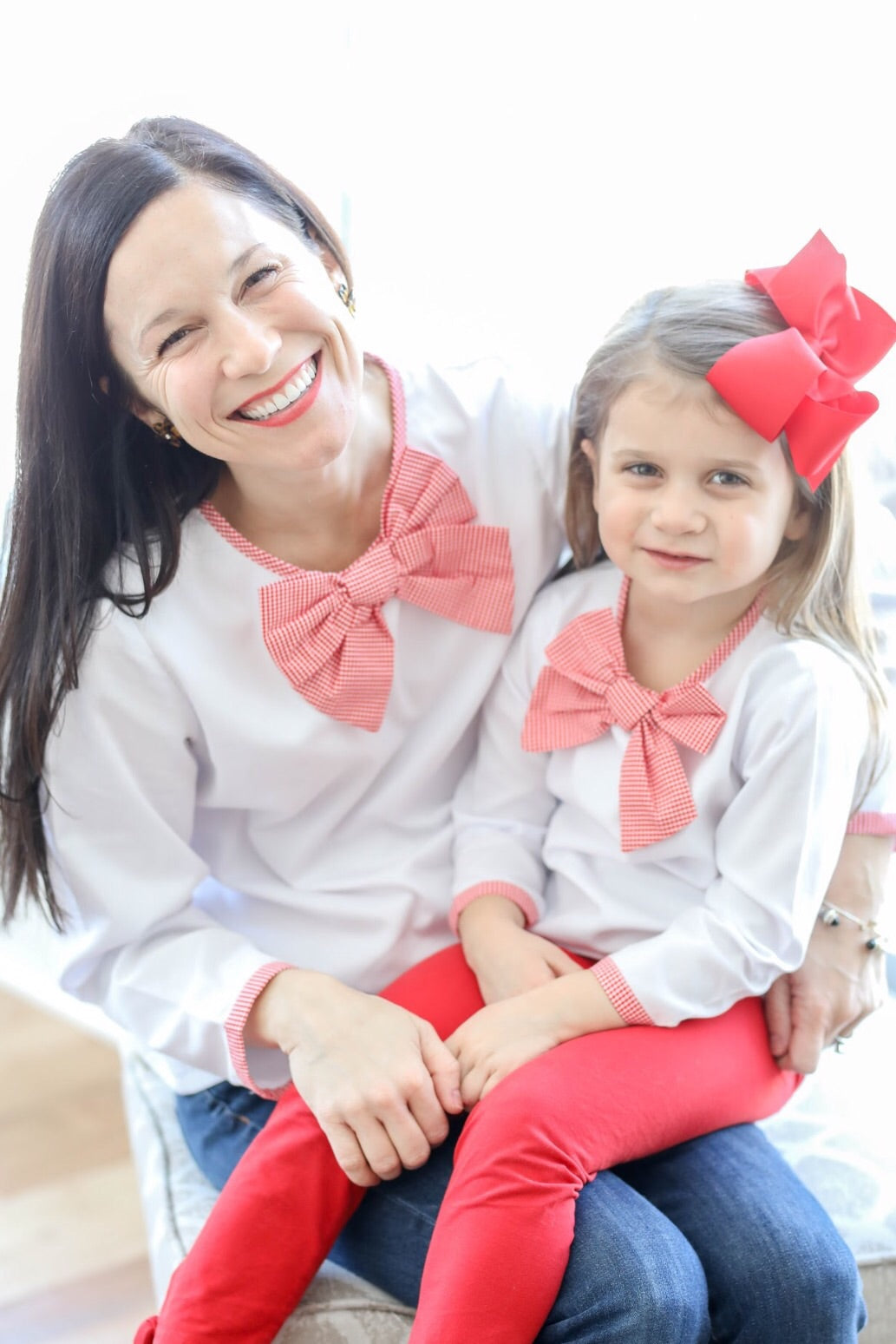 Ladies Red Gingham Bow Top