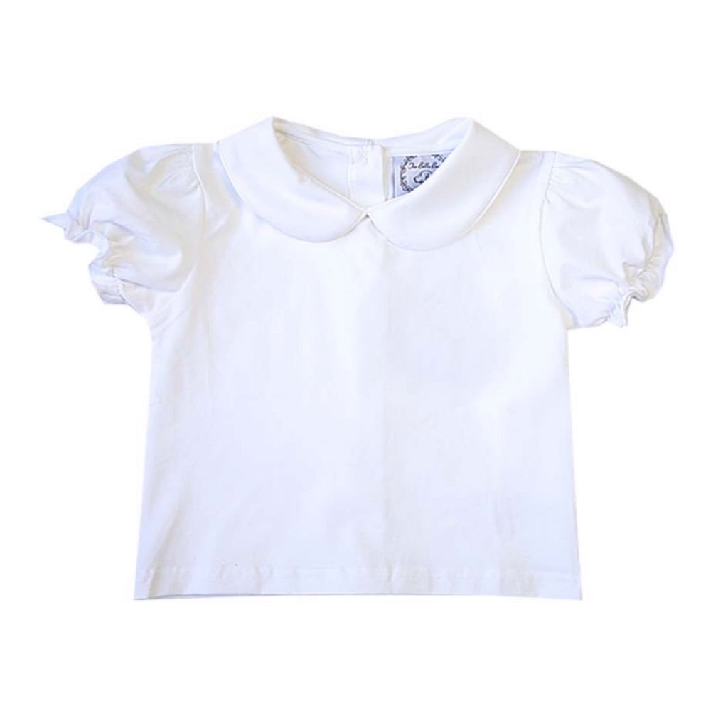 Girls Peter Pan White Knit Short-sleeve Shirt