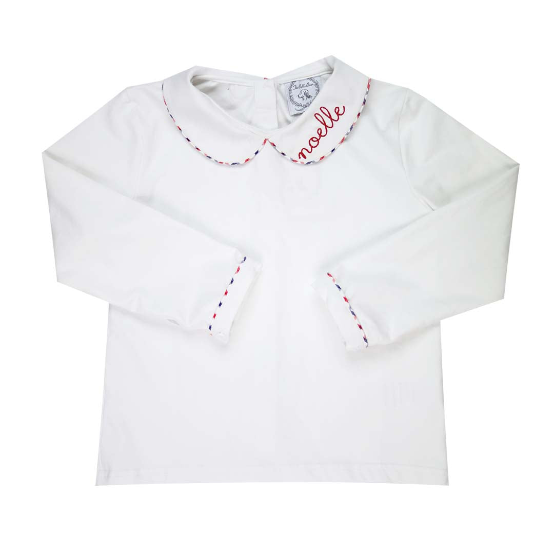 Navy/Red Windowpane Trim Peter Pan White Knit Shirt