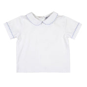Peter Pan White Knit Boys Shirt with Light Blue Seersucker Trim