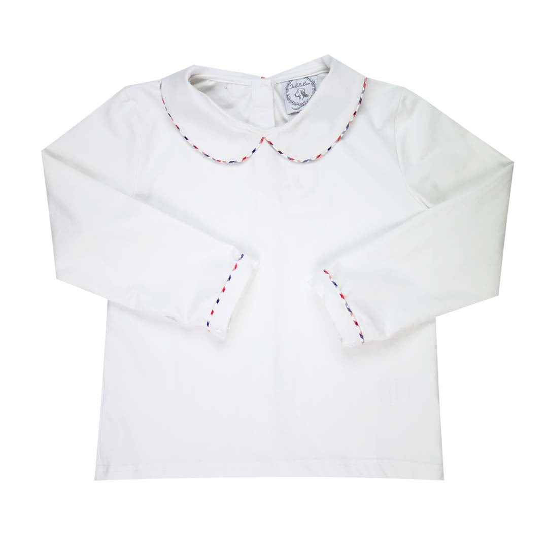 Navy/Red Windowpane Trim Peter Pan White Knit Shirt