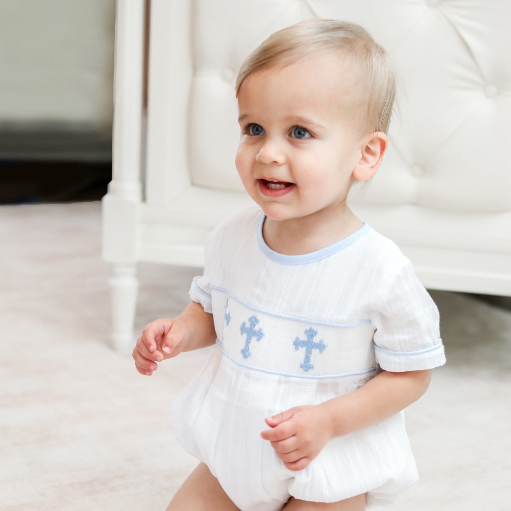 Classic Baby Boy Crosses Short Sleeve Bubble