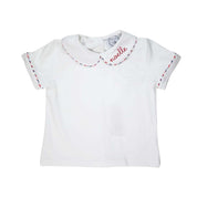 Navy/Red Windowpane Trim Peter Pan White Knit Shirt