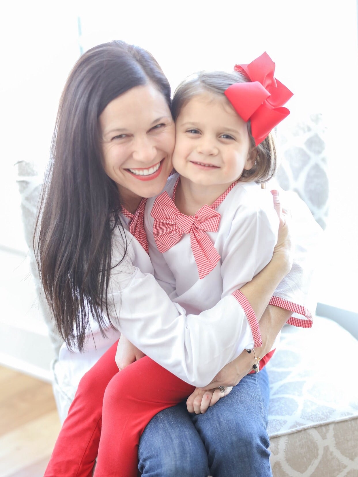 Girls Red Gingham Bow Top