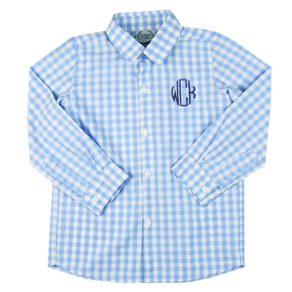 Michael Light Blue Gingham Button Down Boys Shirt