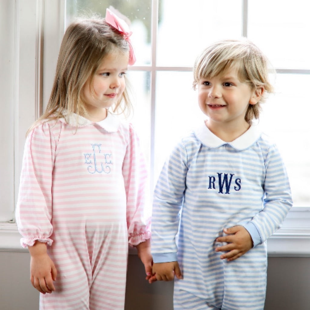 Drew Blue Stripe Baby Romper