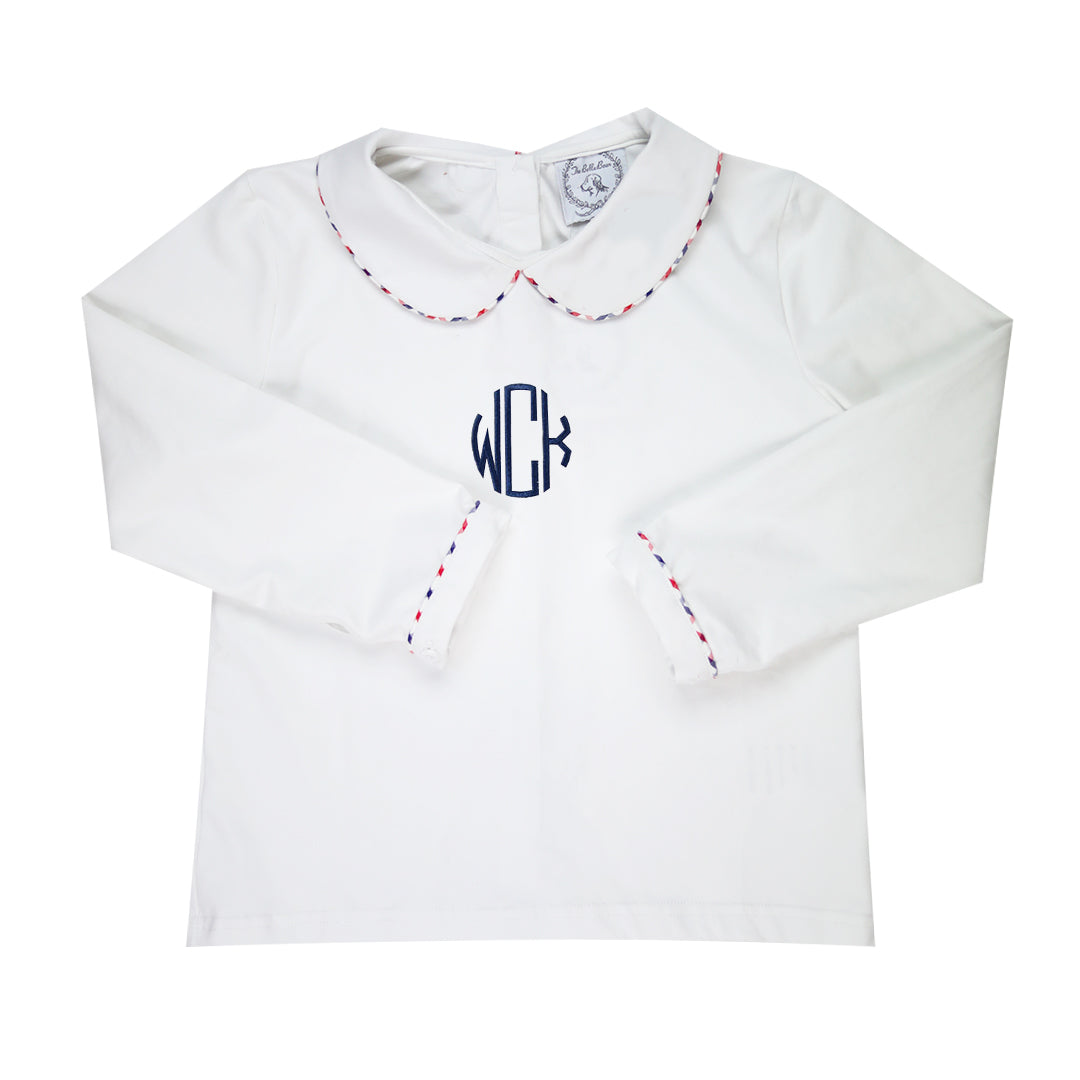 Navy/Red Windowpane Trim Peter Pan White Knit Shirt