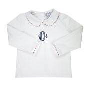 Navy/Red Windowpane Trim Peter Pan White Knit Shirt
