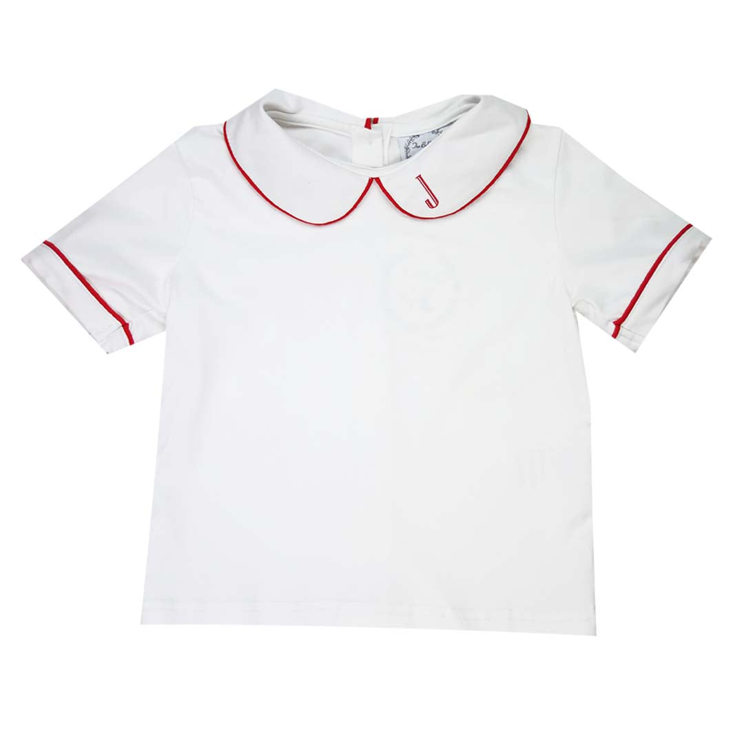 Boys Picot Trim Peter Pan White Knit Shirt
