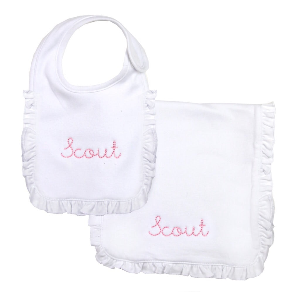 Classic White Ruffle Burp Cloth & Bib Set