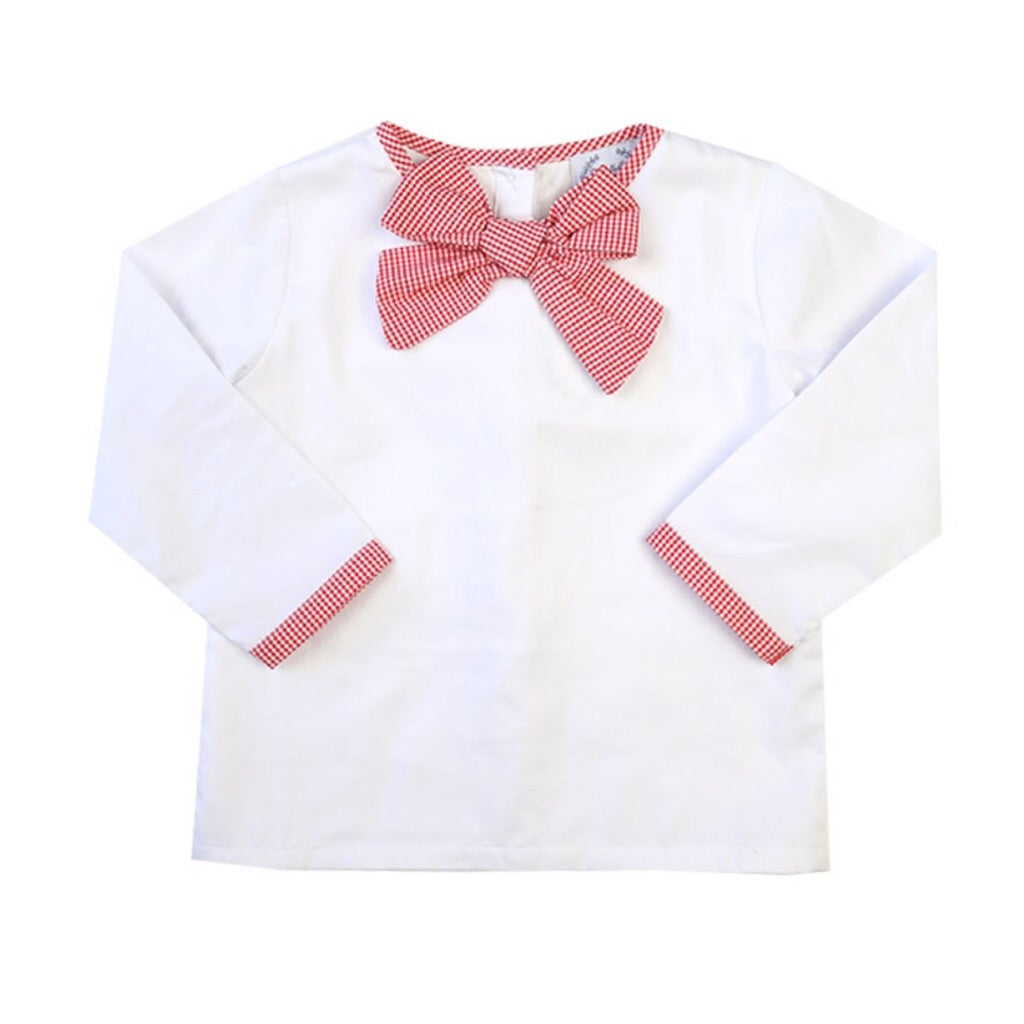 Ladies Red Gingham Bow Top