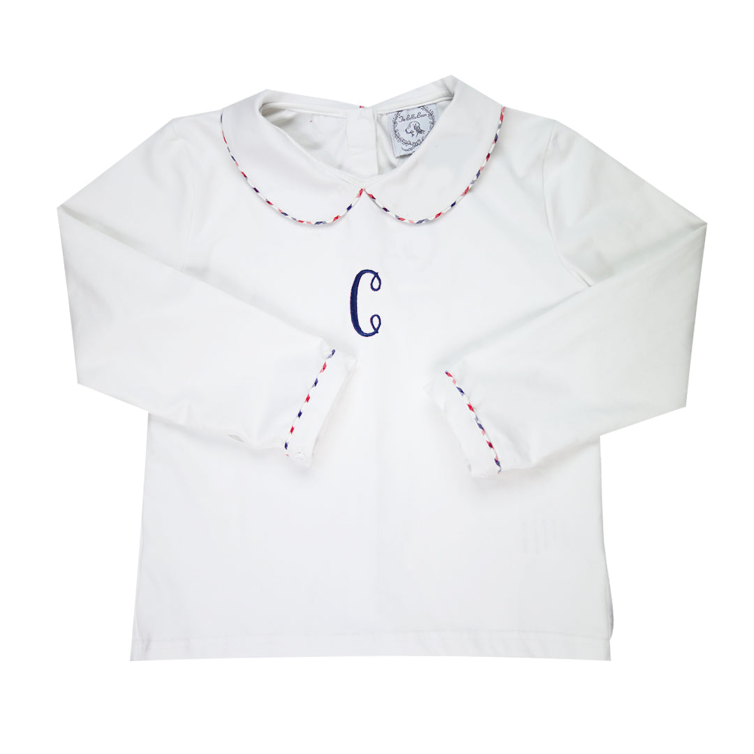 Navy/Red Windowpane Trim Peter Pan White Knit Shirt