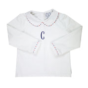 Navy/Red Windowpane Trim Peter Pan White Knit Shirt