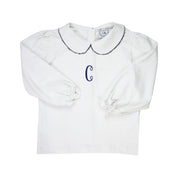 Navy Picot Trim Peter Pan White Shirt