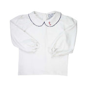 Navy Picot Trim Peter Pan White Shirt