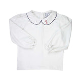 Navy Picot Trim Peter Pan White Shirt