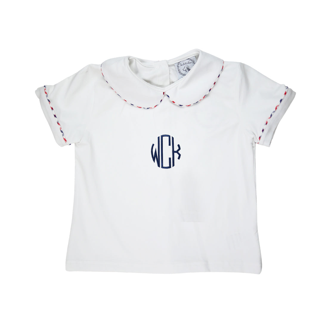 Navy/Red Windowpane Trim Peter Pan White Knit Shirt