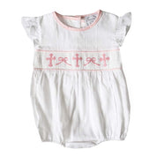 Smocked Girl Crosses and Bows Short Sleeve Bubble