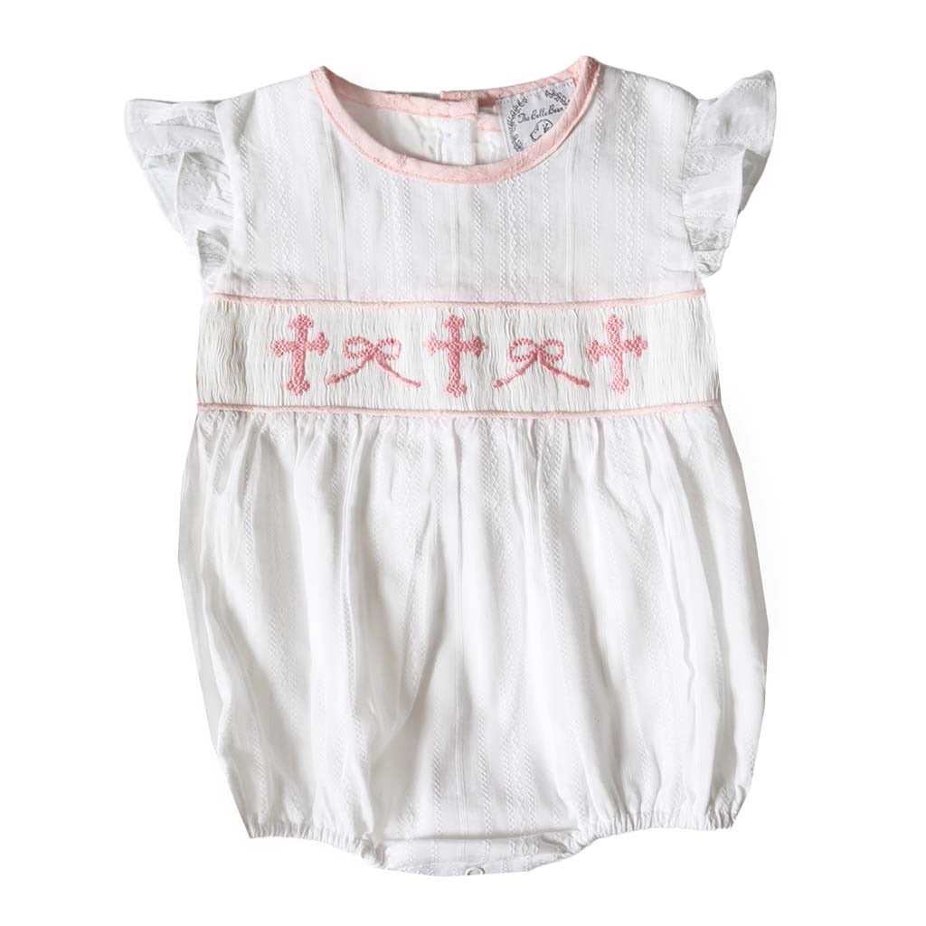 Smocked Girl Crosses and Bows Short Sleeve Bubble