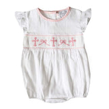 Smocked Girl Crosses and Bows Short Sleeve Bubble