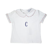 Navy/Red Windowpane Trim Peter Pan White Knit Shirt