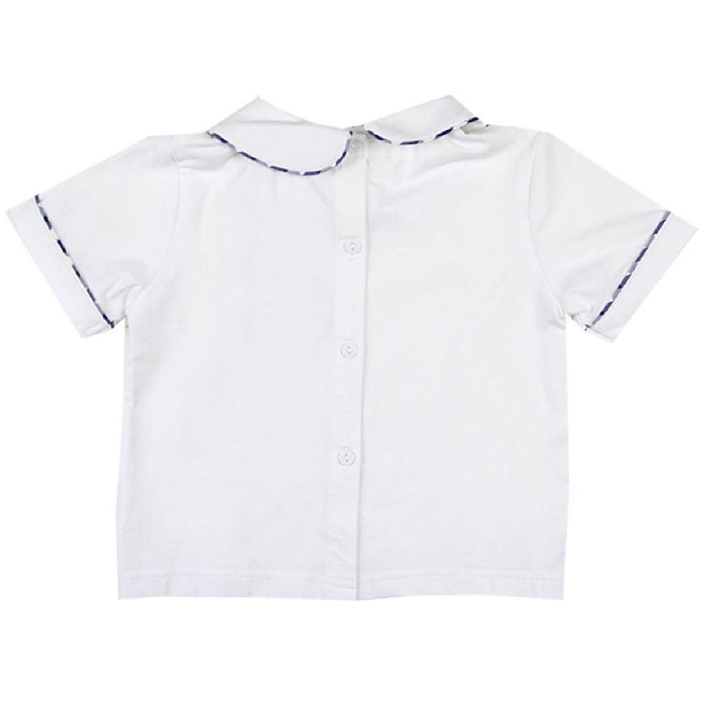 Peter Pan White Knit Shirt with Navy Gingham Trim