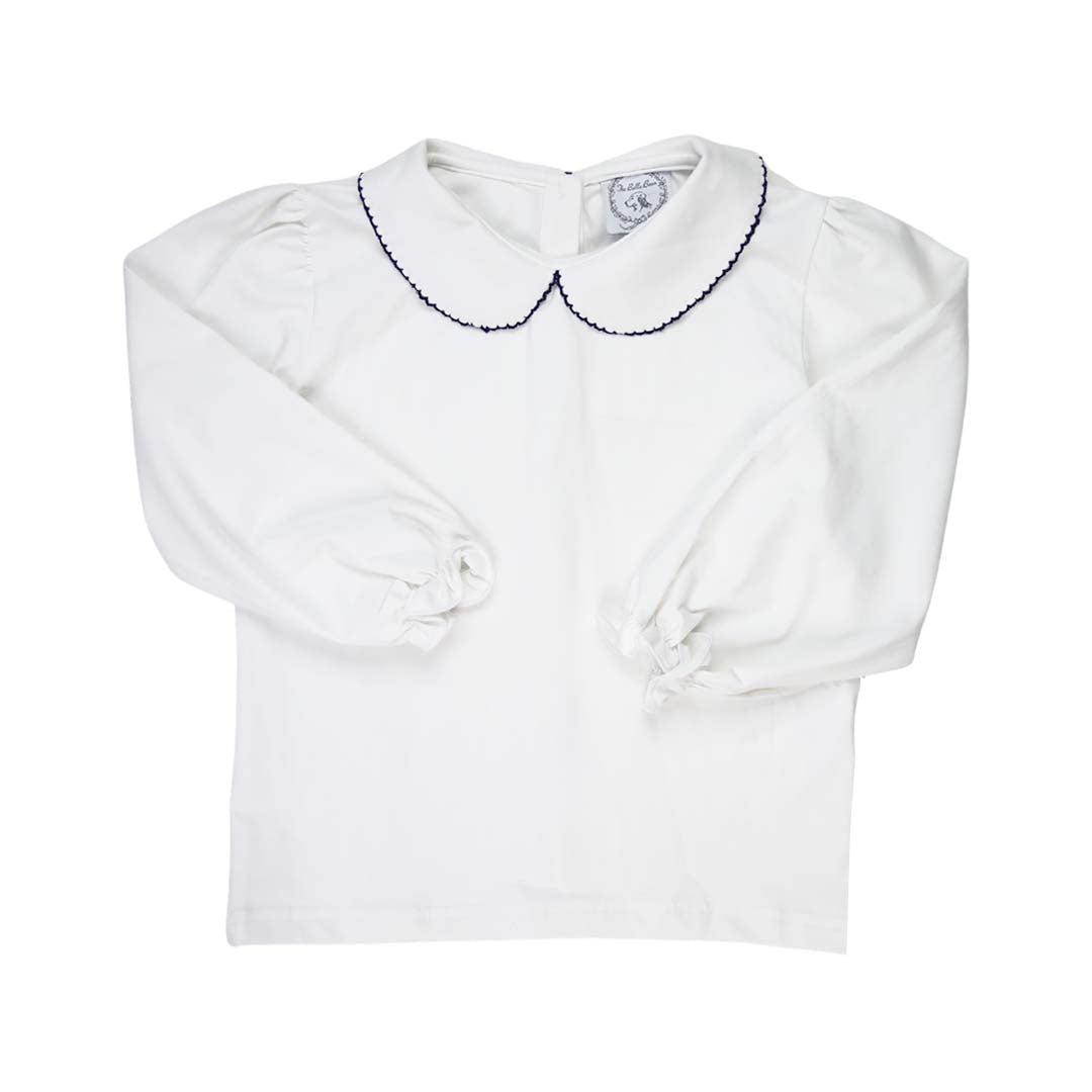Navy Picot Trim Peter Pan White Shirt