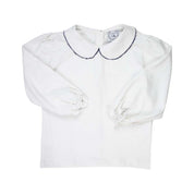 Navy Picot Trim Peter Pan White Shirt