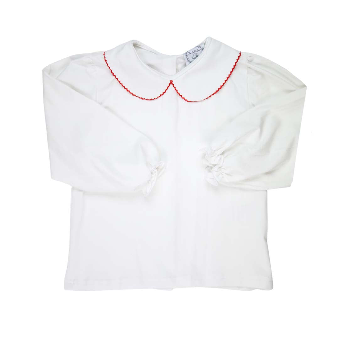 Picot Trim Long Sleeve Peter Pan White Knit Shirt