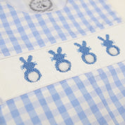 Blue Gingham Smocked Easter Bunny Shortall