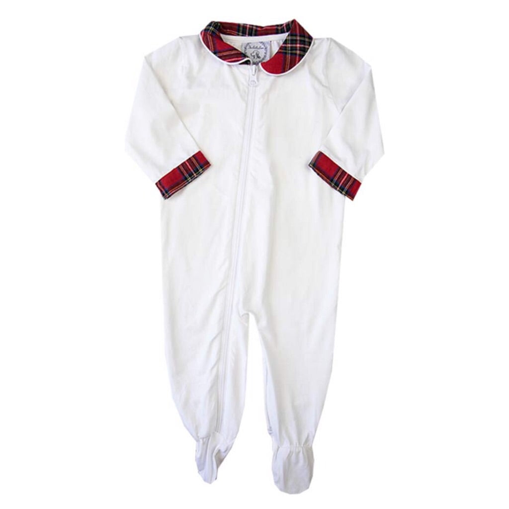 white tartan one-piece for baby 