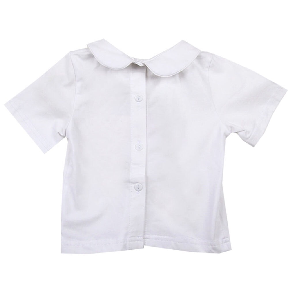 Unisex Peter Pan White Knit Short-Sleeve Shirt