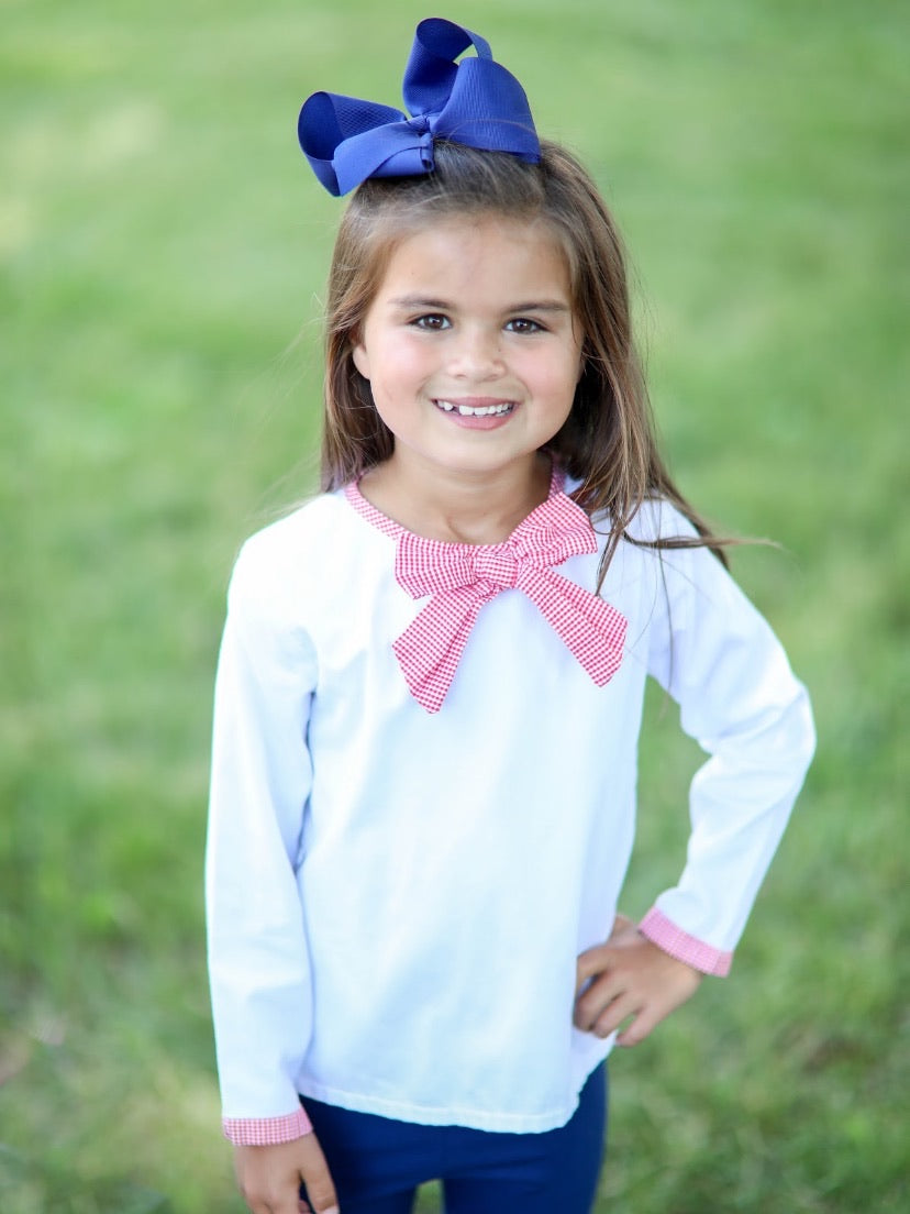 Girls Red Gingham Bow Top
