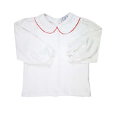 Girls Red Picot Trim Peter Pan White Shirt