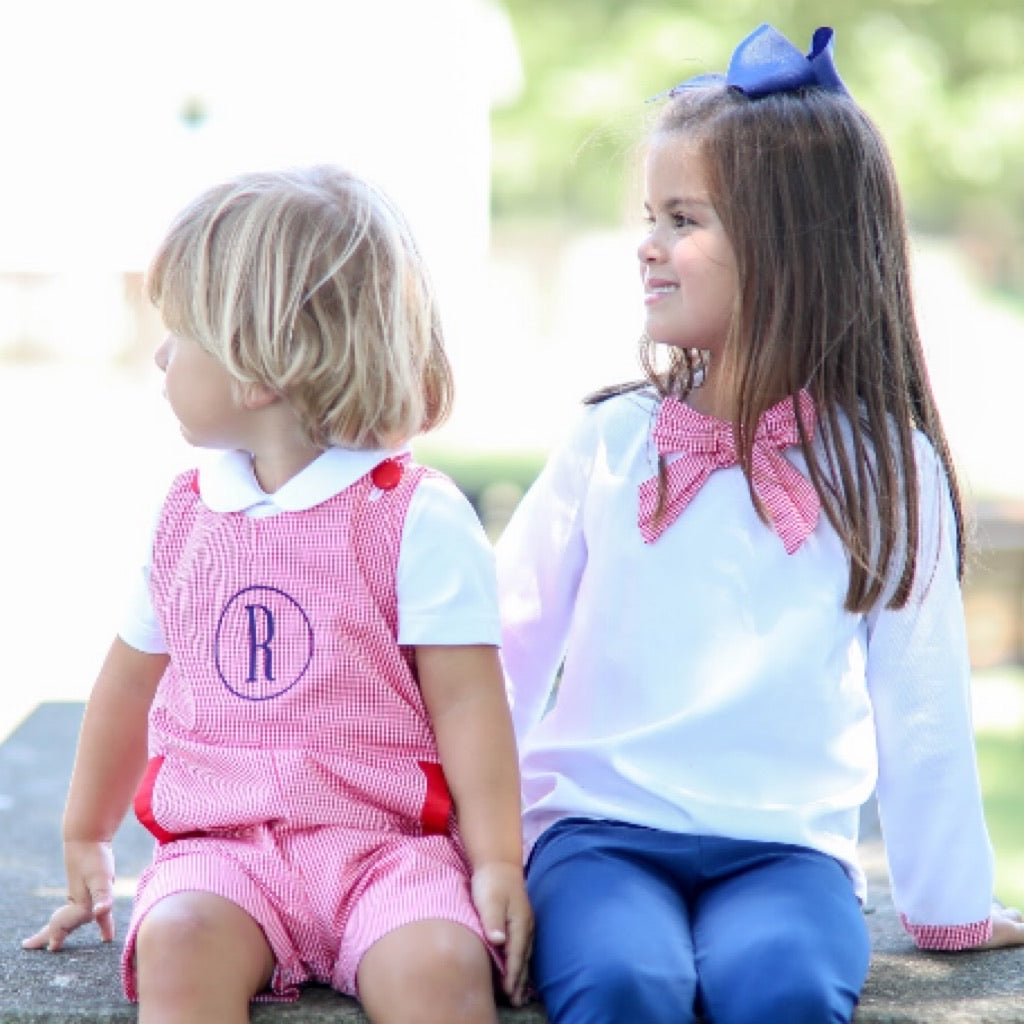 Girls Red Gingham Bow Top