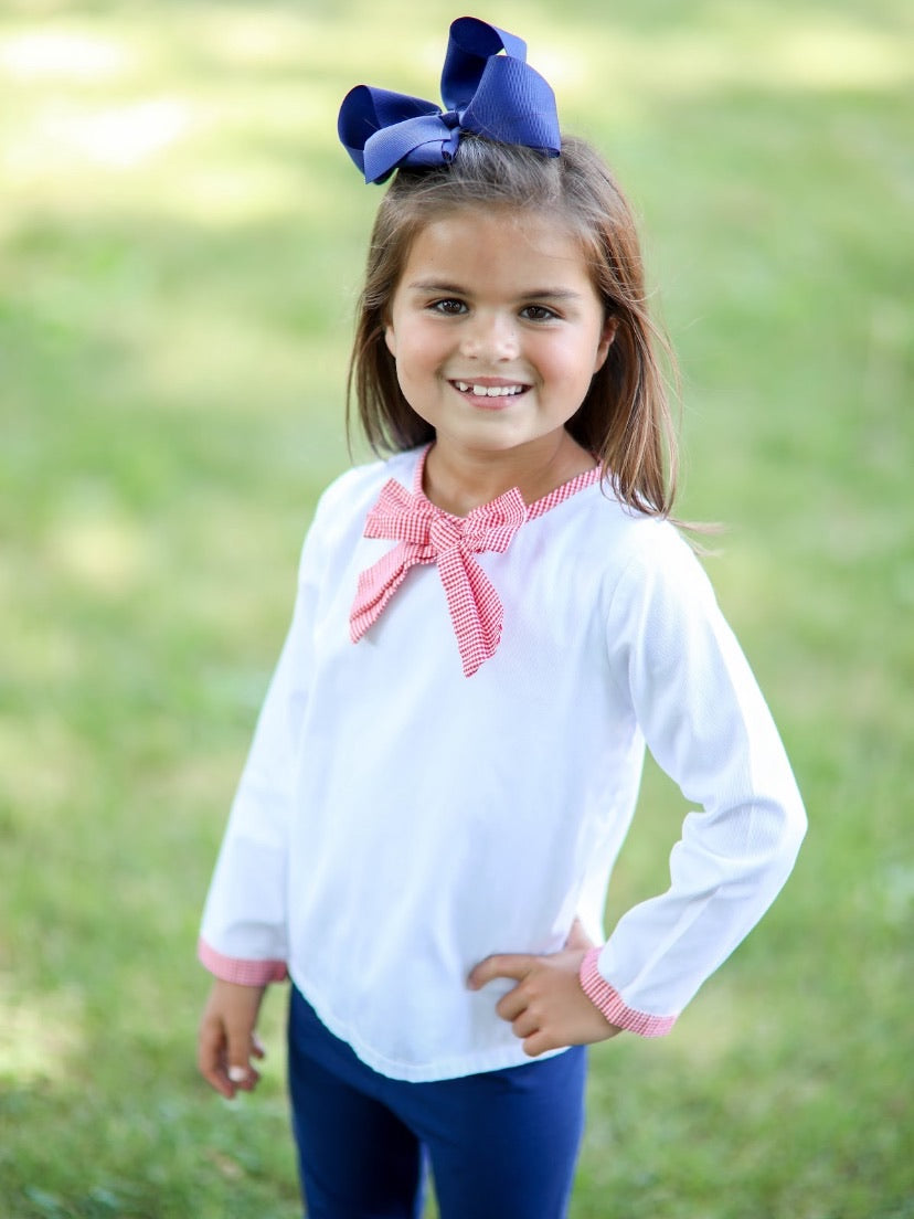 Girls Red Gingham Bow Top
