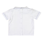 Peter Pan White Knit Boys Shirt with Light Blue Seersucker Trim