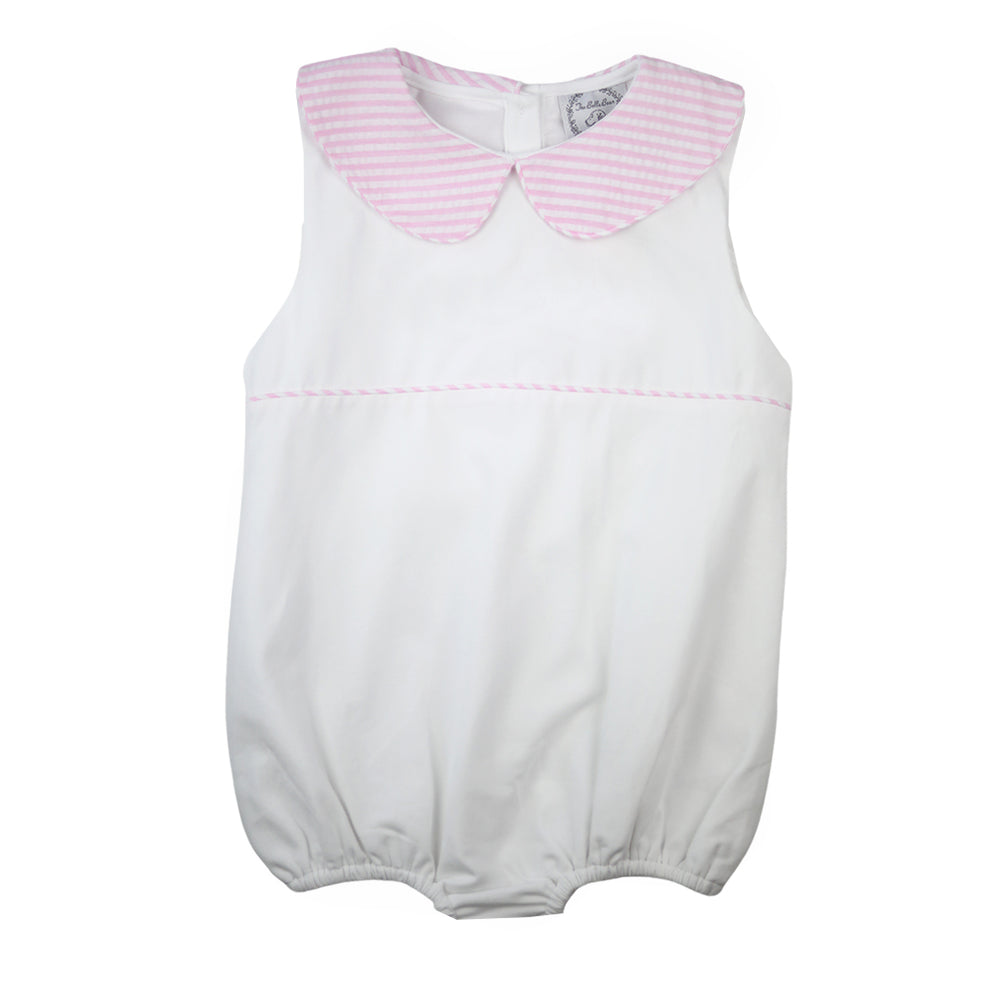 Claire & Charlie Baby Girls Pink Stripe Seersucker Bubble - Cherry Tie & Collar main image 0